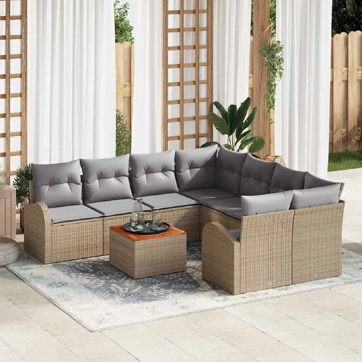 vidaXL Ensemble de canapé de jardin 9 pcs Beige et Gris clair