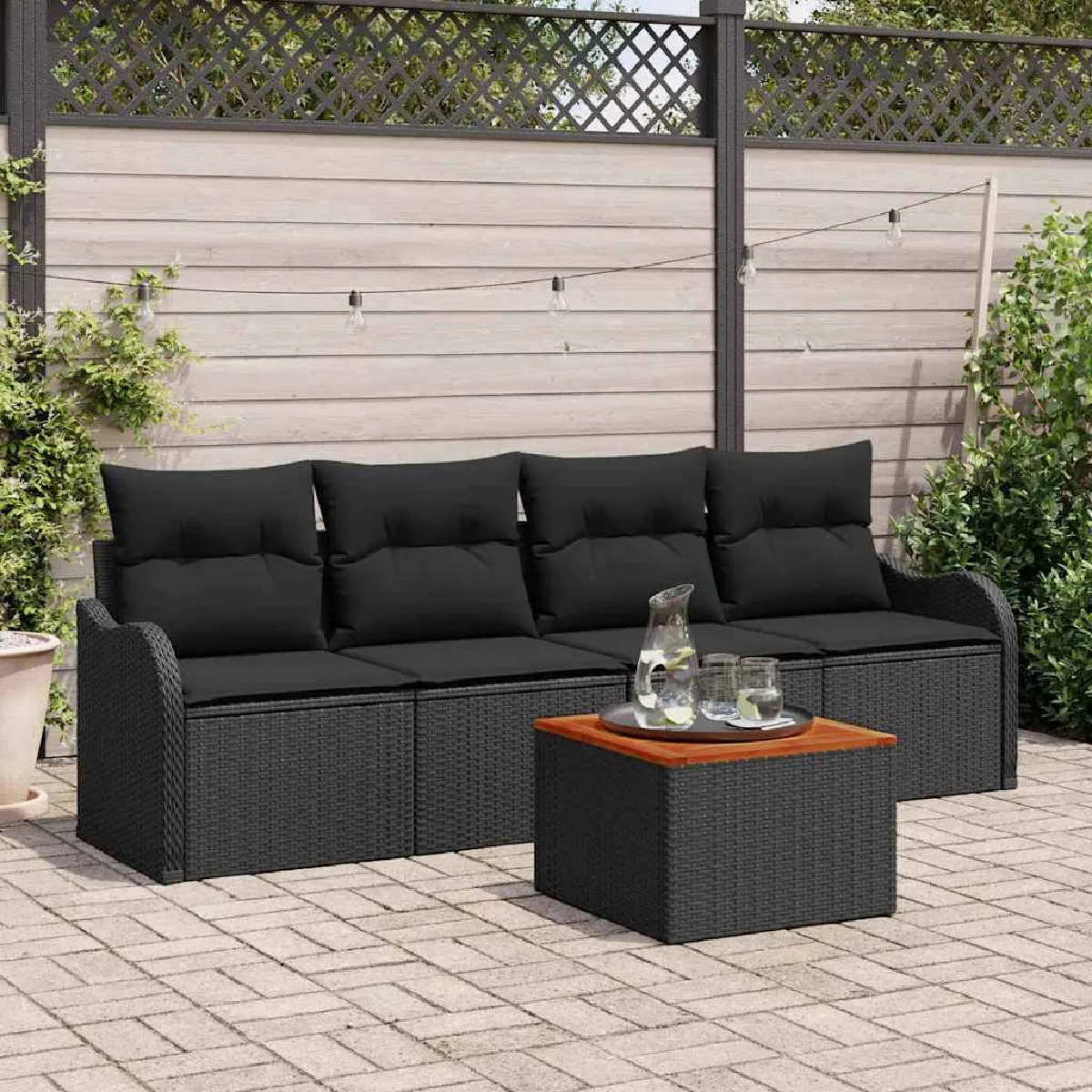 Vidaxl Noir Ensemble De Canapé De Jardin Avec Coussin 5 Pcs Polyrotin