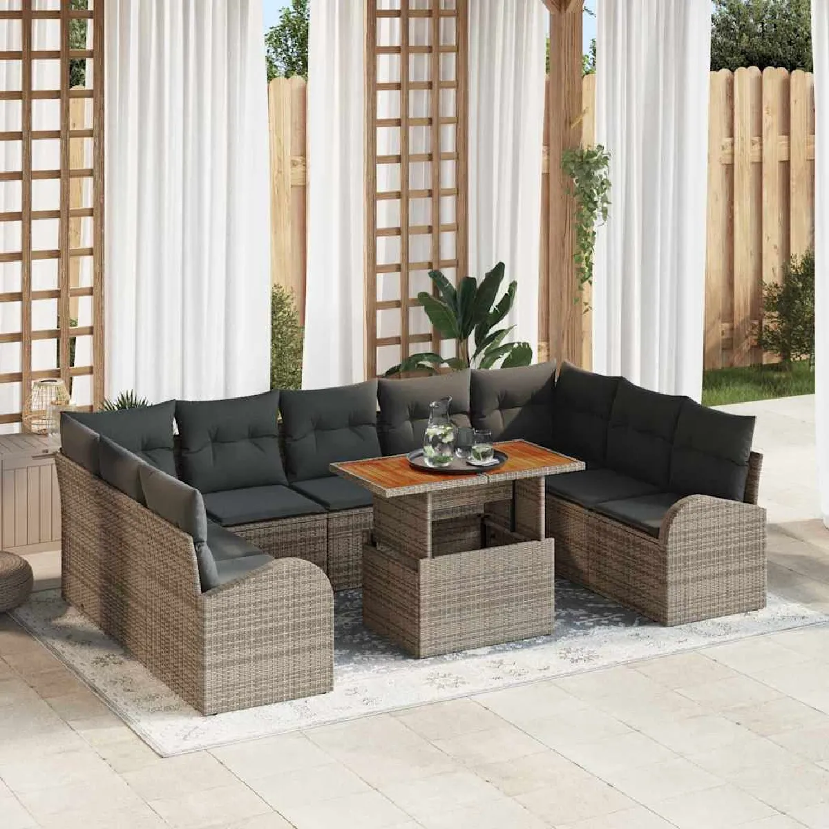vidaXL - Ensemble de Canapé de Jardin - 10 pièces - Gris - Image 3