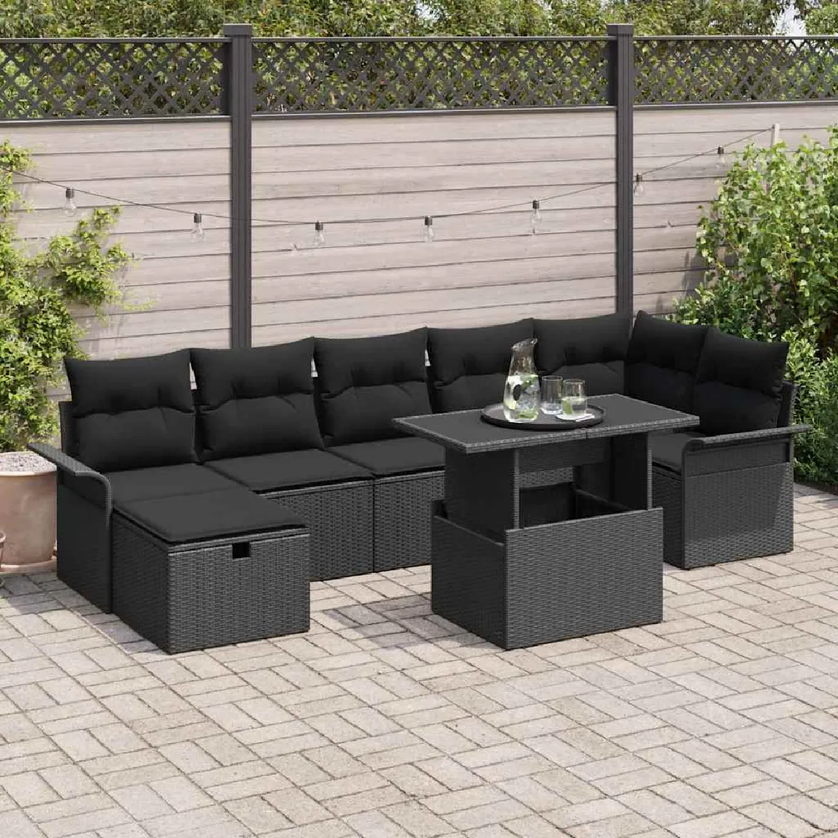 vidaXL Ensemble de canapé de jardin avec coussin 8 pcs Noir Poly rotin