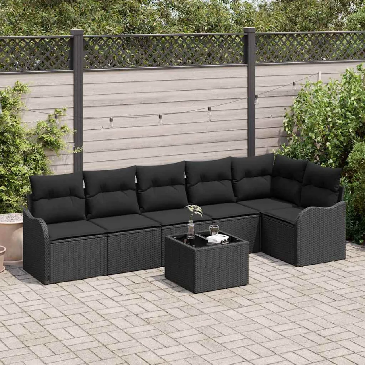 vidaXL Ensemble de canapé de jardin 7 pcs Noir polyrotin