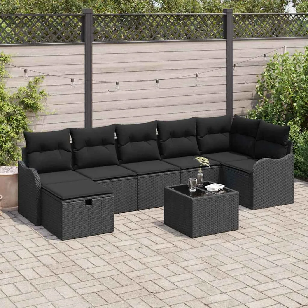 vidaXL Ensemble de canapé de jardin avec coussin 8 pcs Noir Poly rotin