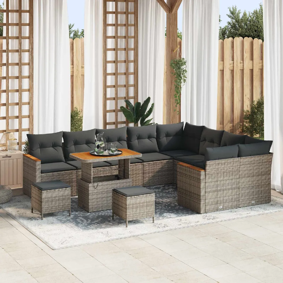 vidaXL Ensemble de canapé de jardin 12 pcs Gris polyrotin