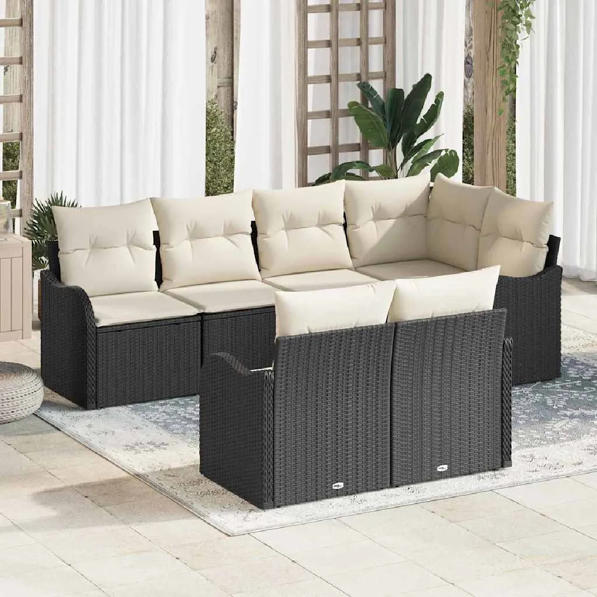 Vidaxl Noir Ensemble De Canapé De Jardin Polyrotin