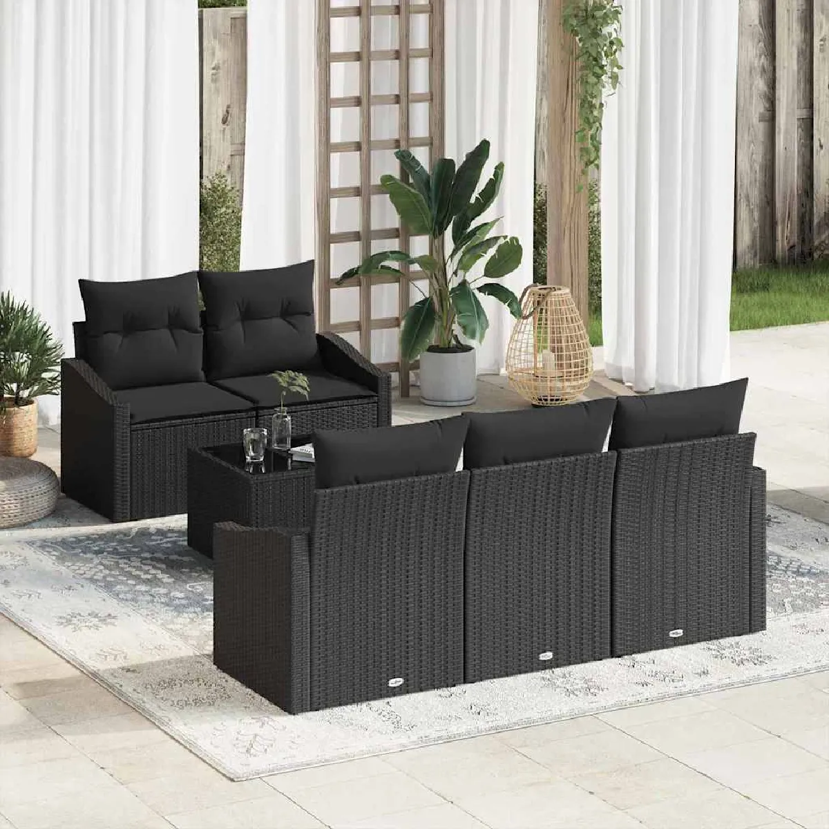 Vidaxl Noir Ensemble De Canapés Avec Coussin 6 Pcs Polyrotin