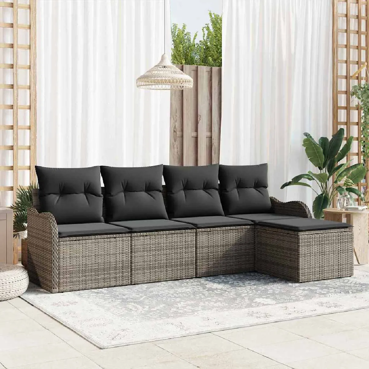 vidaXL Ensemble de canapé de jardin 5 pièces avec coussins Poly Rattan Acacia - vue 3