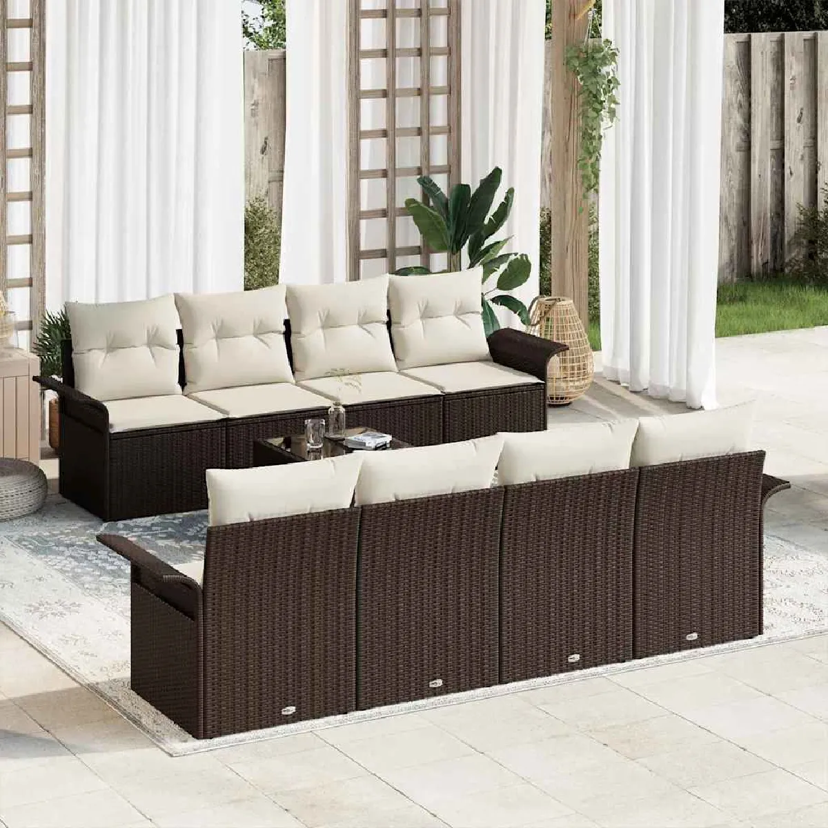 vidaXL Ensemble de canapé de jardin 9 pcs Marron polyrotin