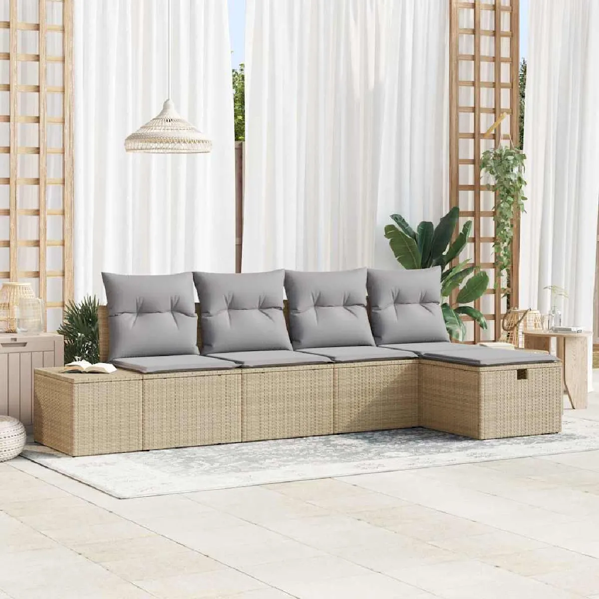 vidaXL - Ensemble de Canapé de Jardin - 5 Pièces - Beige - Image 3