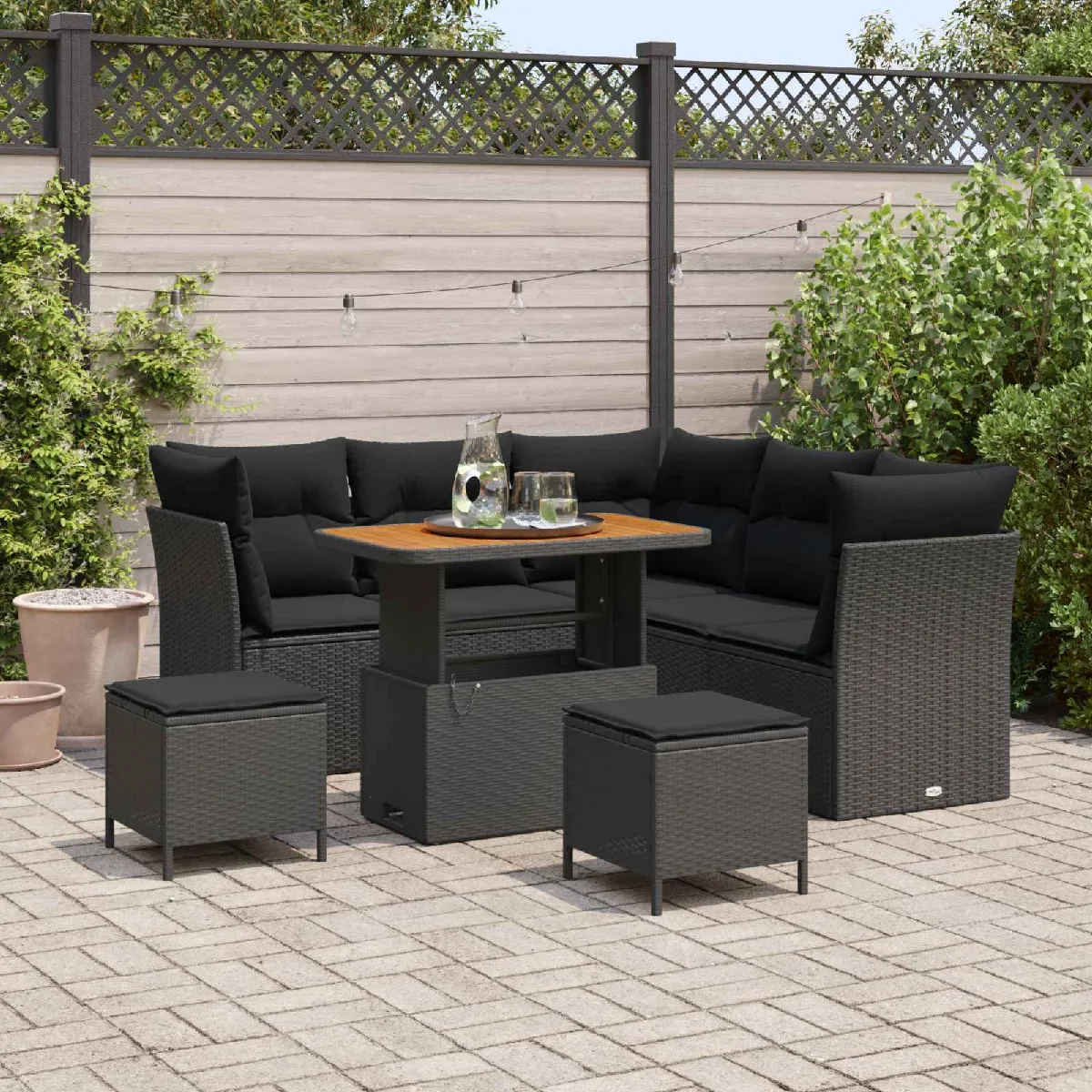 vidaXL - Ensemble de canapés de jardin - 8 pièces - Acacia - Noir - Image 3