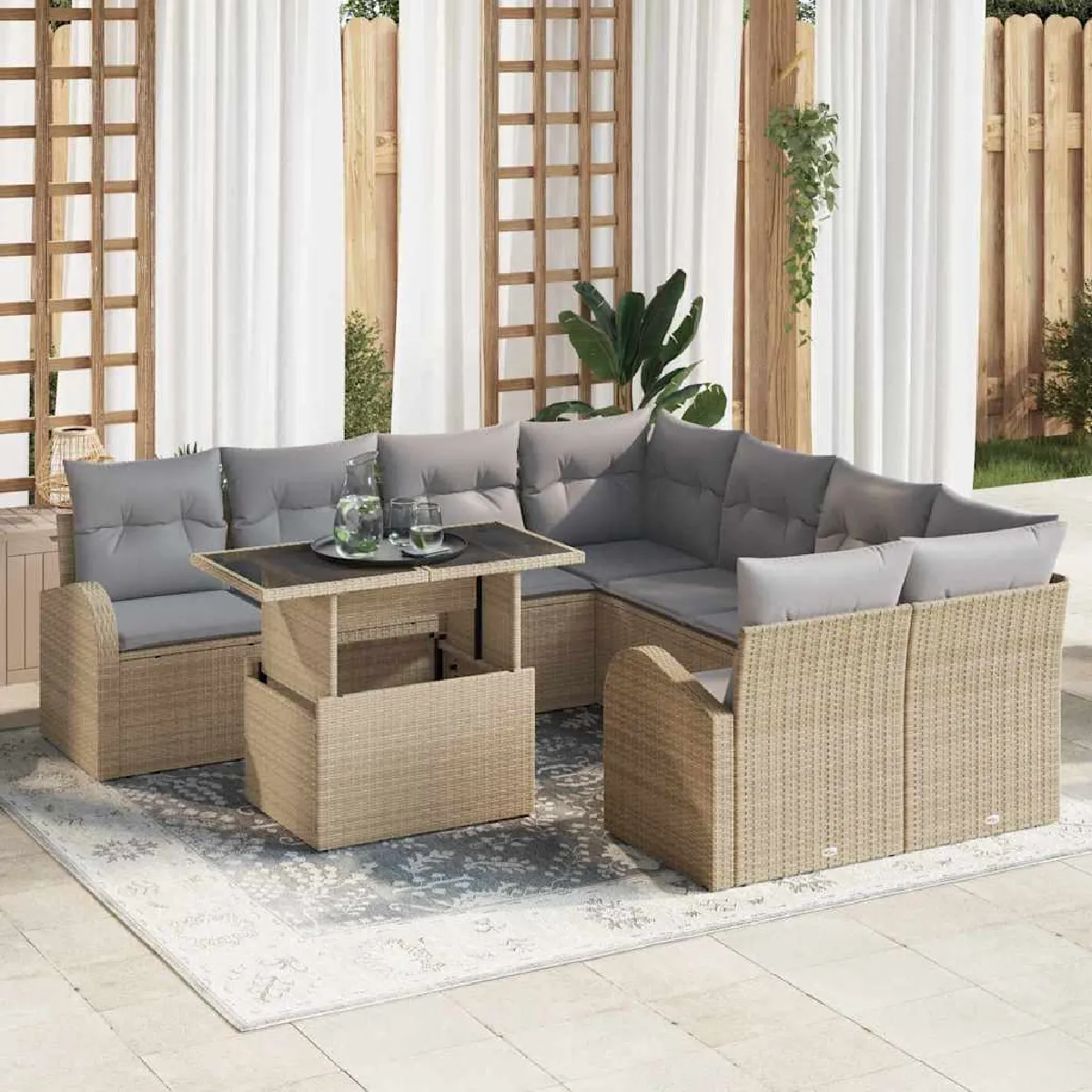 vidaXL Ensemble de canapé de jardin 9 pcs Beige Poly Rattan