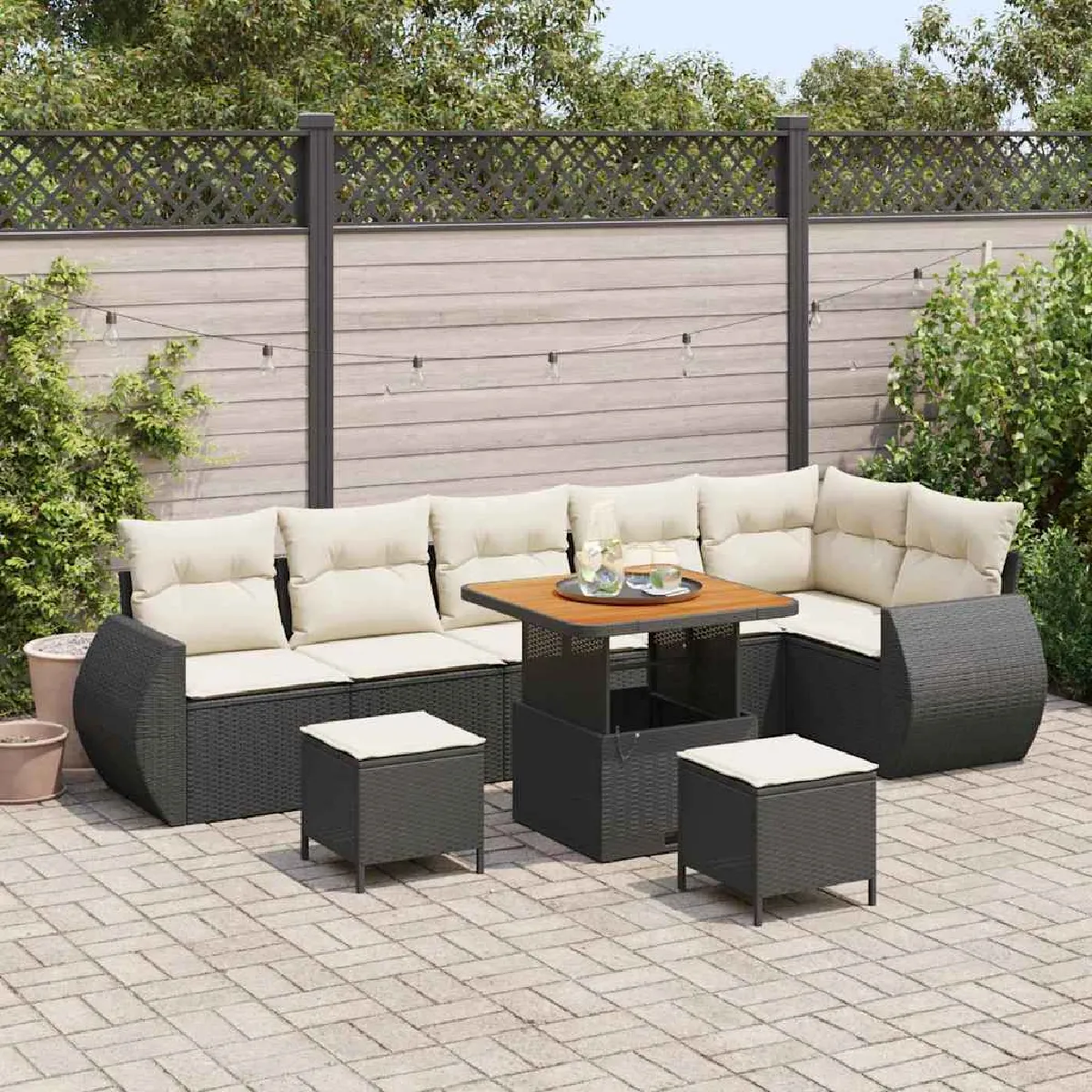 vidaXL Ensemble de canapé de jardin 9 pcs et Crème Poly Rattan - vue 7