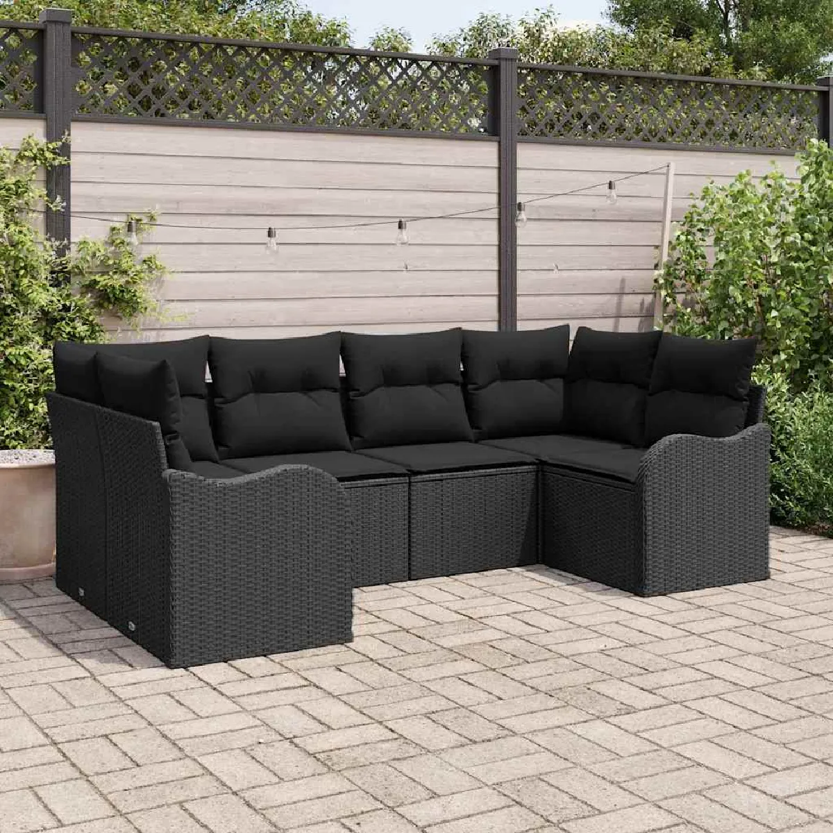 Non Communiqué Noir Ensemble Canapé Jardin Vidaxl 6 Pièces Avec Coussins Poly Rattan, Sofa Jardin 2 Places Vidaxl Avec Coussins Poly 3345843 - Image 2