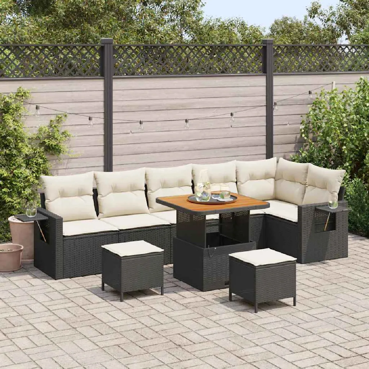 vidaXL Ensemble de canapé de jardin 9 pcs Noir polyrotin