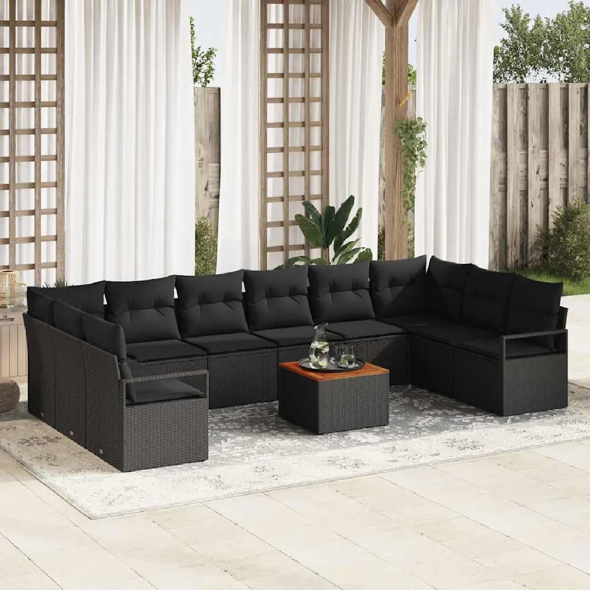 vidaXL Ensemble de canapé de jardin avec coussin 11 pcs Noir polyrotin