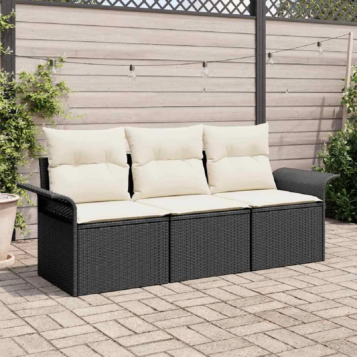 vidaXL Ensemble de canapé de jardin avec coussin 3 pcs Poly rotin - vue 4