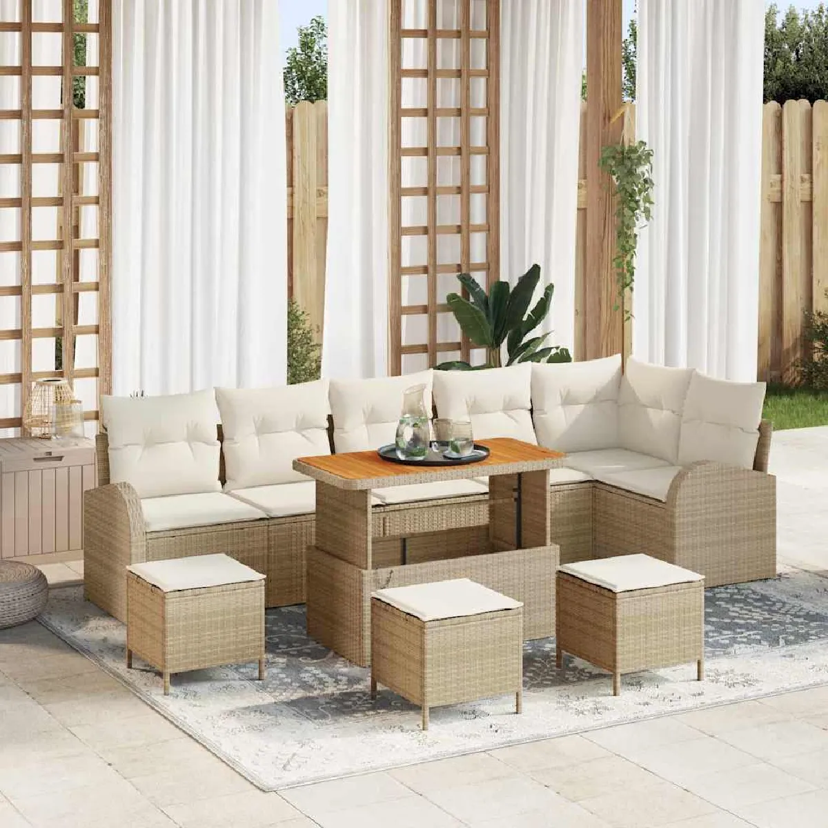 vidaXL Ensemble de canapé de jardin avec coussin 10 pcs et crème - vue 10