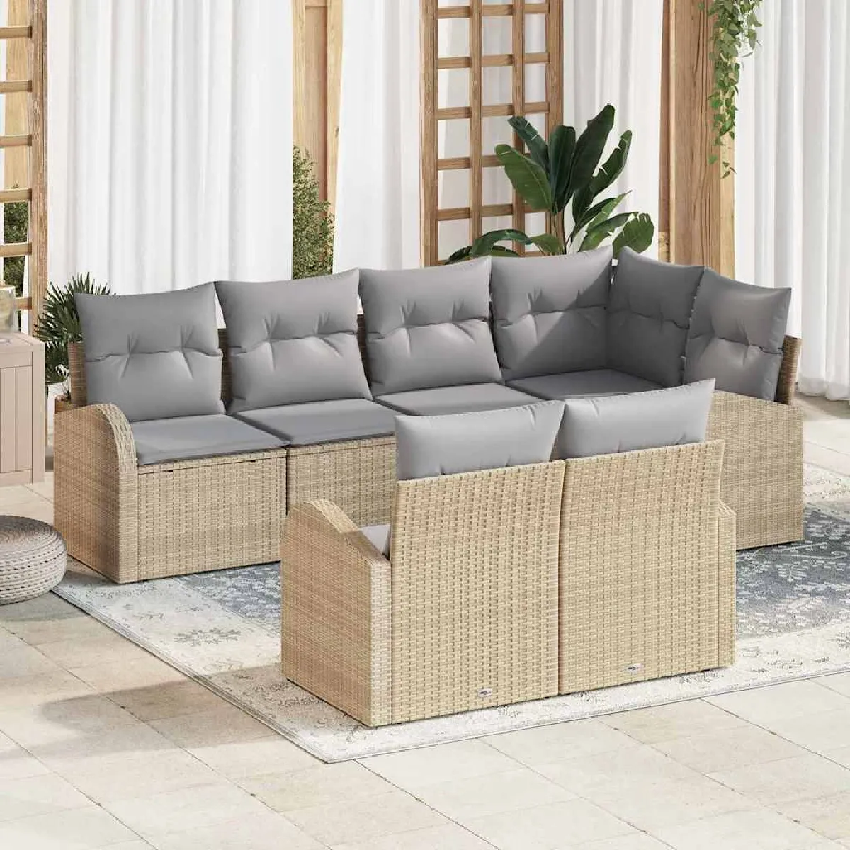 Vidaxl Beige Salon De Jardin Modulable Generique 4 Pieces Rotin 62 X 55 X 69 Cm 7 Personnes - Image 2