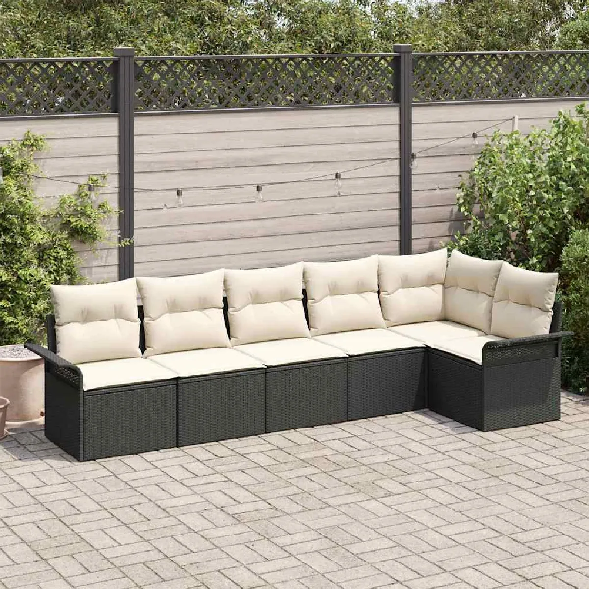 vidaXL Ensemble de canapé de jardin avec coussin 6 pcs Noir polyrotin