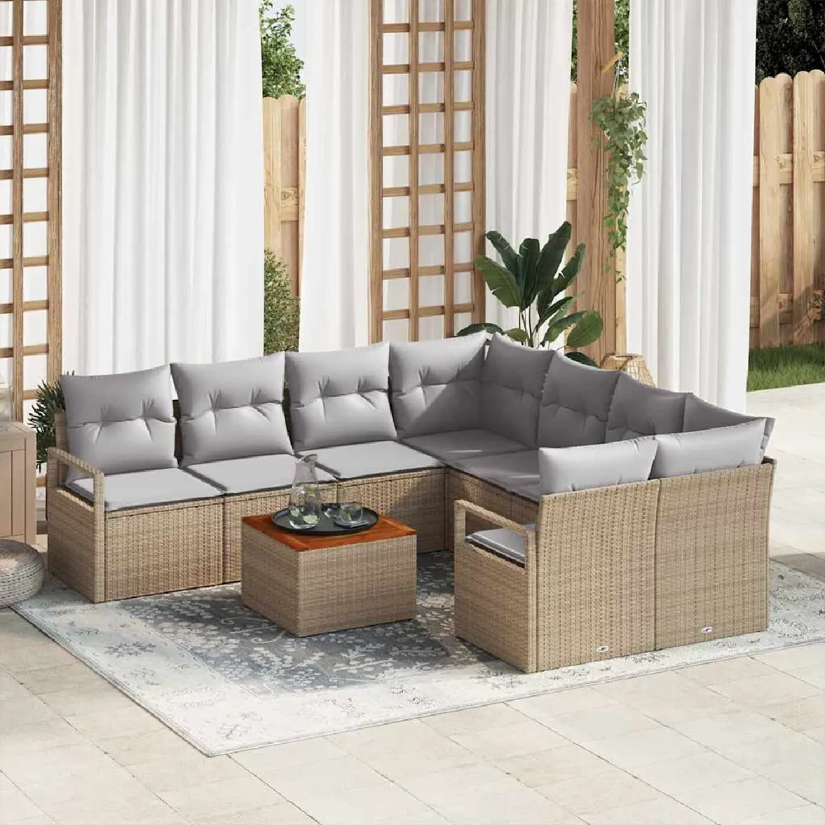 vidaXL Ensemble de canapé de jardin 9 pcs Beige et Gris clair