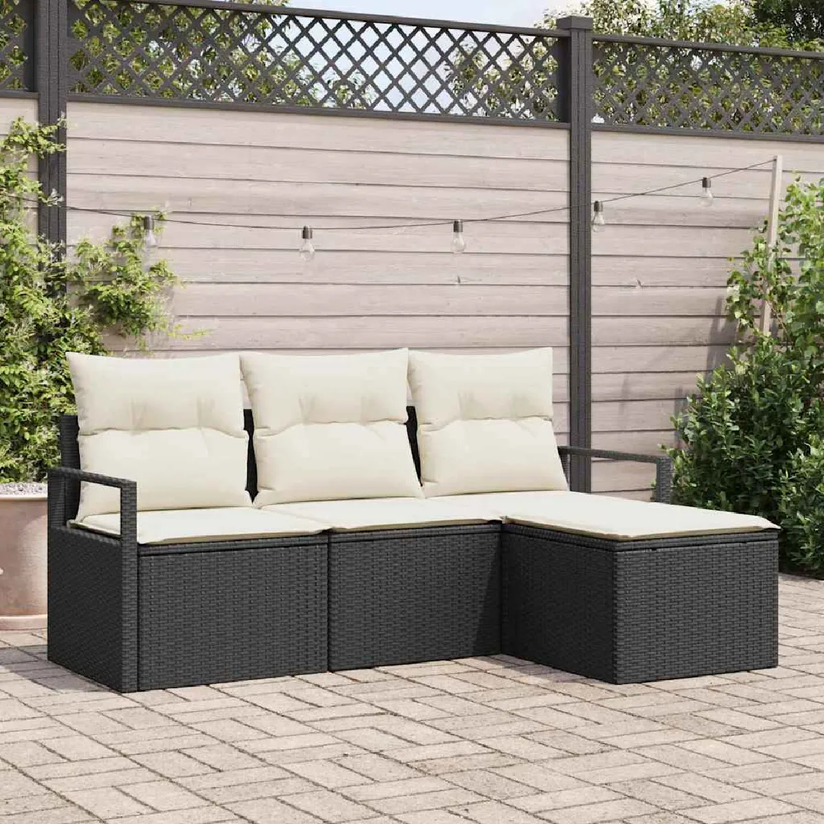 vidaXL Ensemble de canapé de jardin 4 pcs Noir Poly rotin