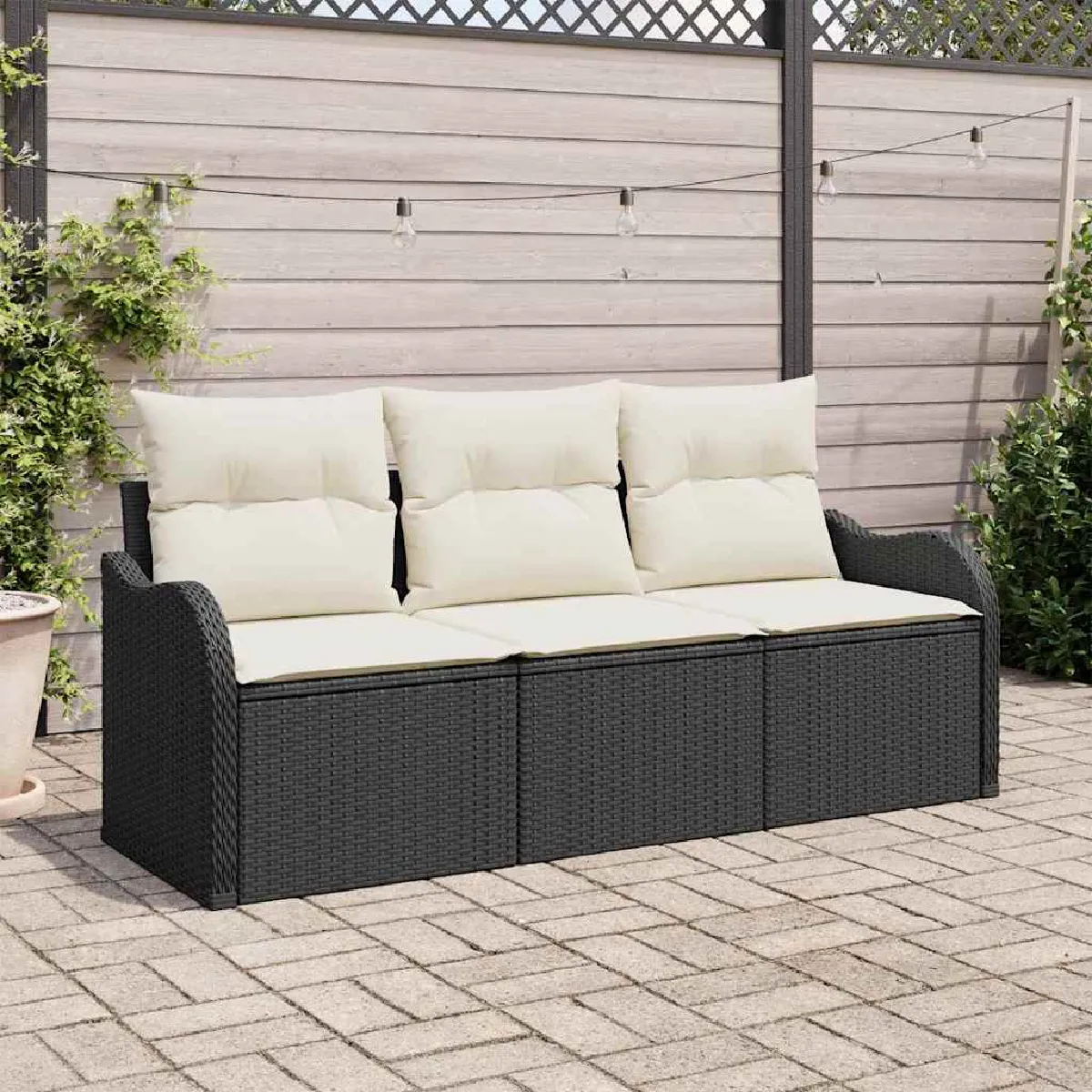 vidaXL Ensemble de canapé de jardin avec coussin 3 pcs polyrotin - vue 4