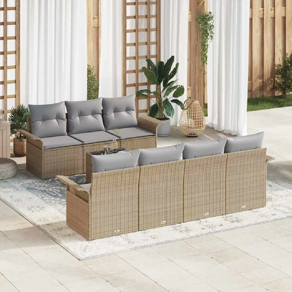 VIDAXL - Salon de Jardin - Ensemble de Canapé 8 Pièces - Rotin - Beige - Image 3