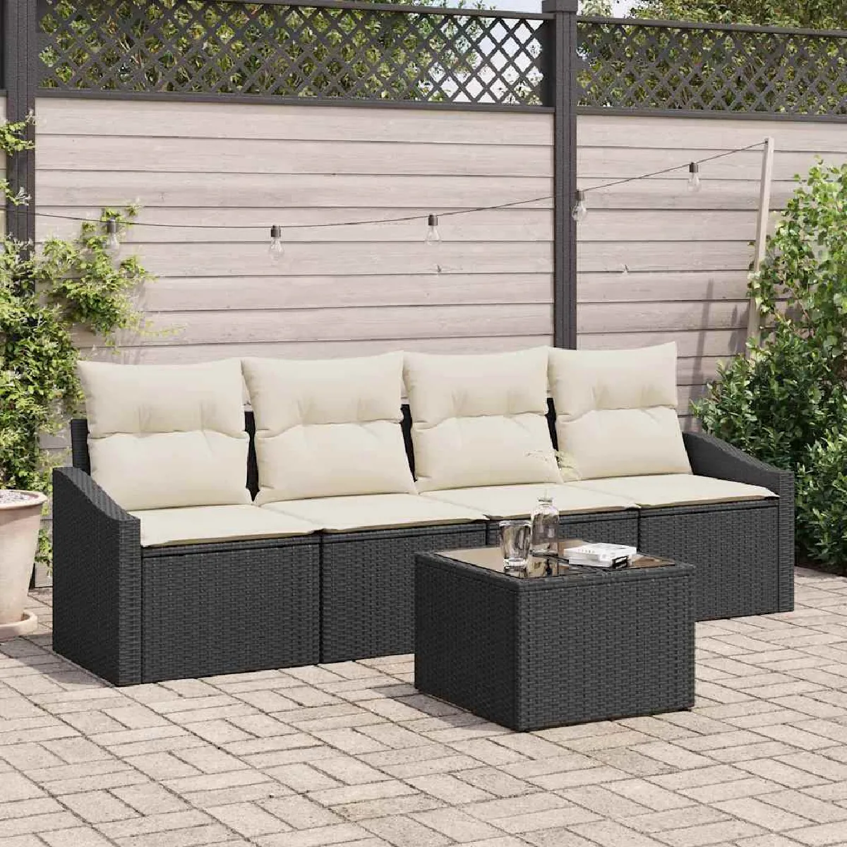 vidaXL Ensemble de Canapés avec coussin 5 pcs et Crème polyrotin - vue 7