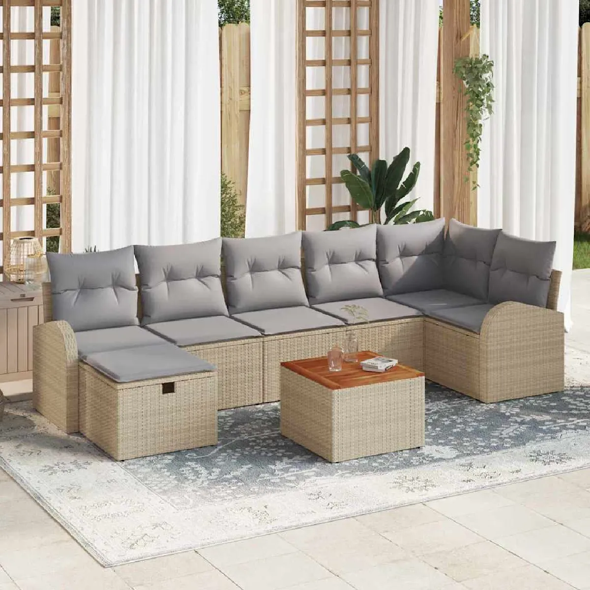 Vidaxl Beige Ensemble De Canapé De Jardin 8 Pcs Poly Rotin