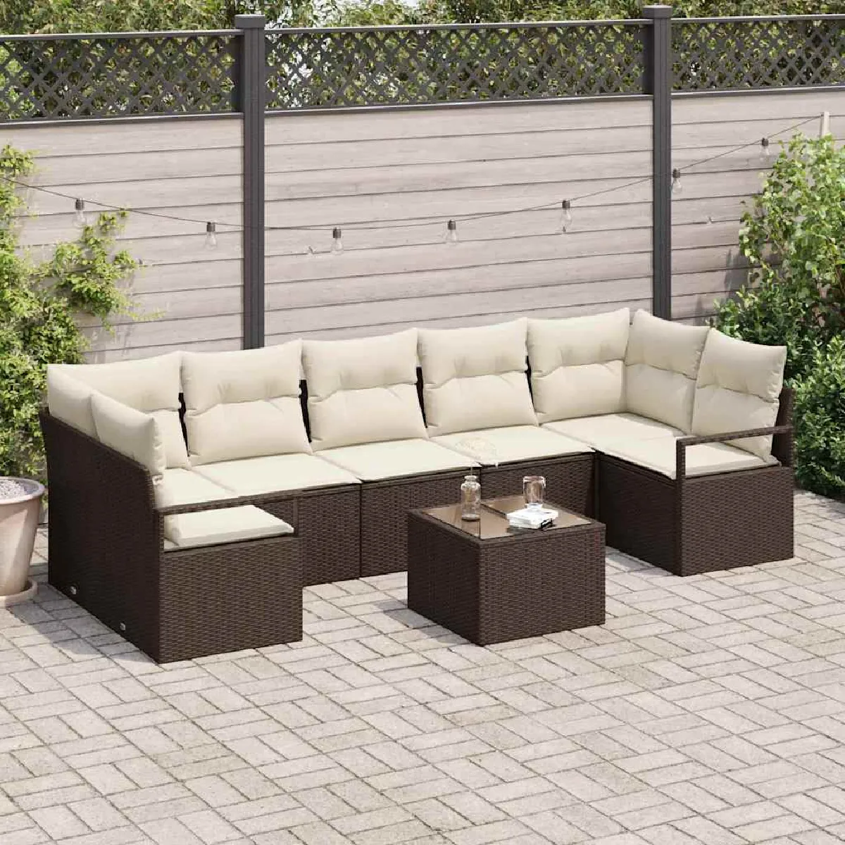 vidaXL Ensemble de canapé de jardin avec coussin 8 pcs Marron et Crème