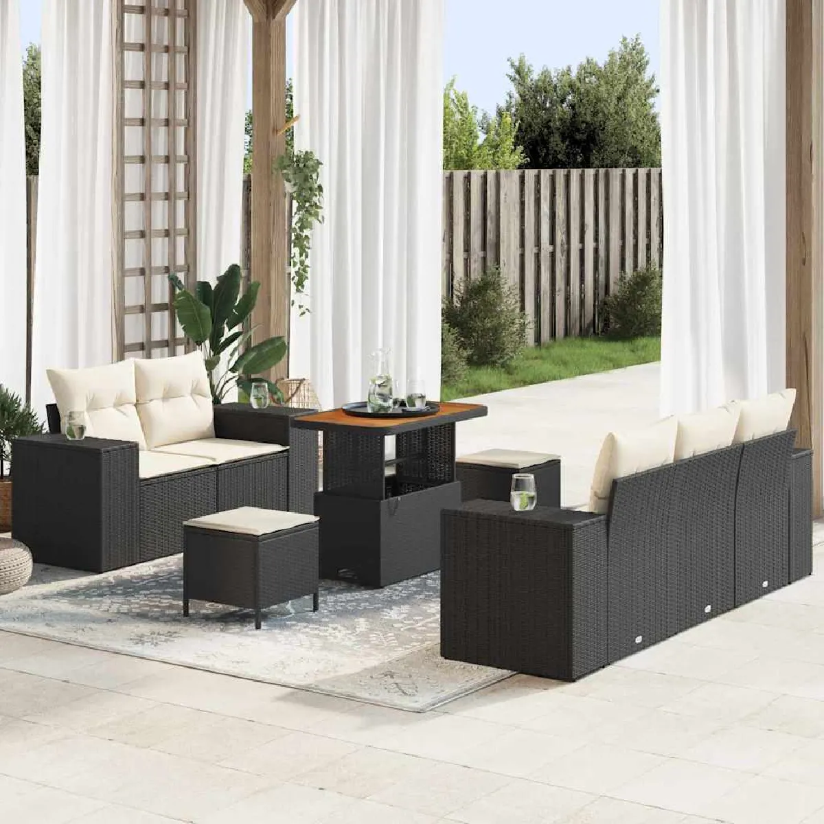 vidaXL Ensemble de canapé de jardin 8 pcs et Crème Poly Rattan - vue 5