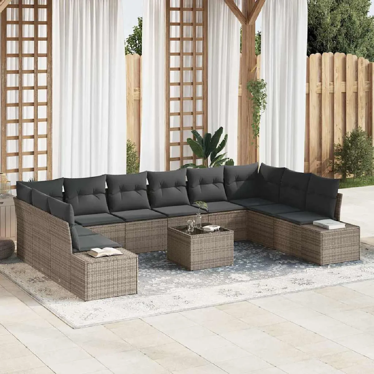 vidaXL Ensemble de canapé de jardin 11 pcs Poly Rattan - vue 7