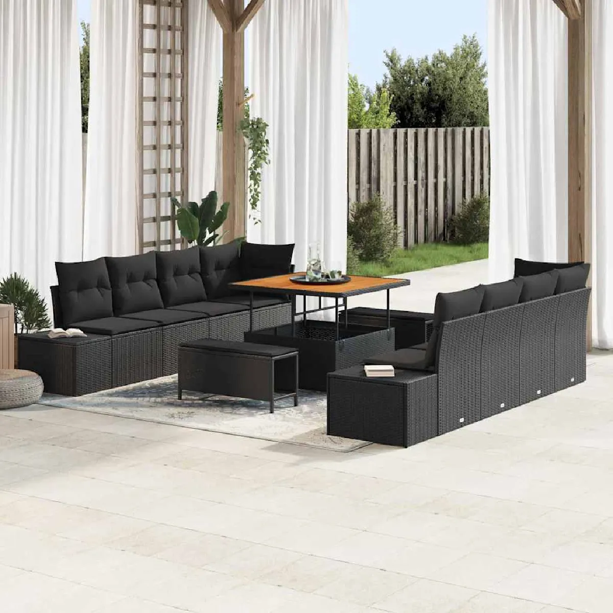 vidaXL Ensemble de canapé de jardin Noir 100 x 100 x 71 cm Poly rotin
