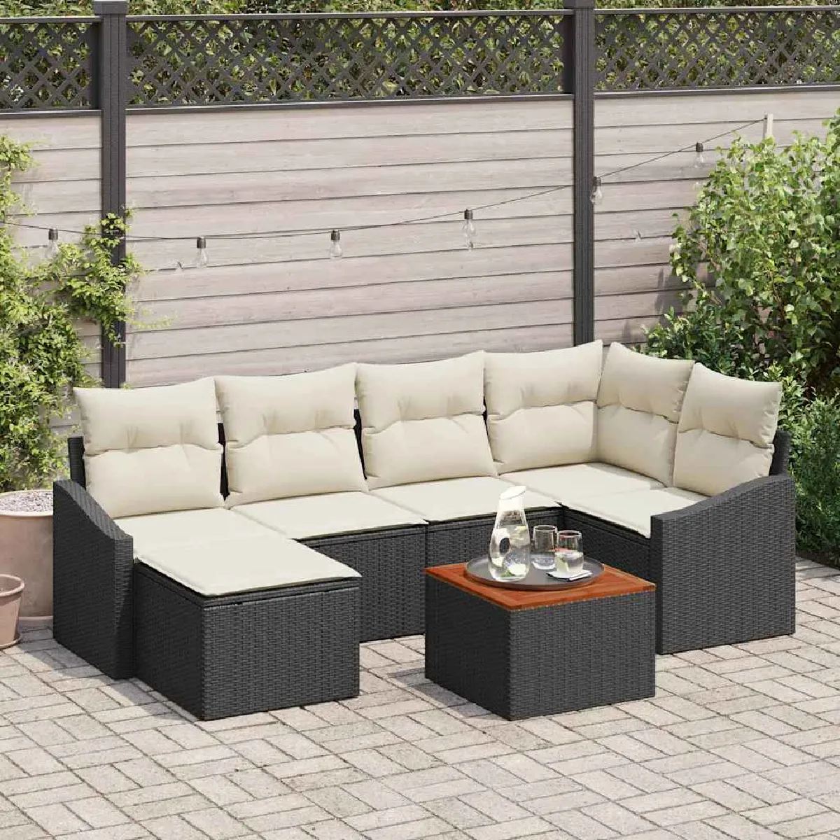 vidaXL Ensemble de canapé de jardin 7 pcs et Crème Polyrotin - vue 10