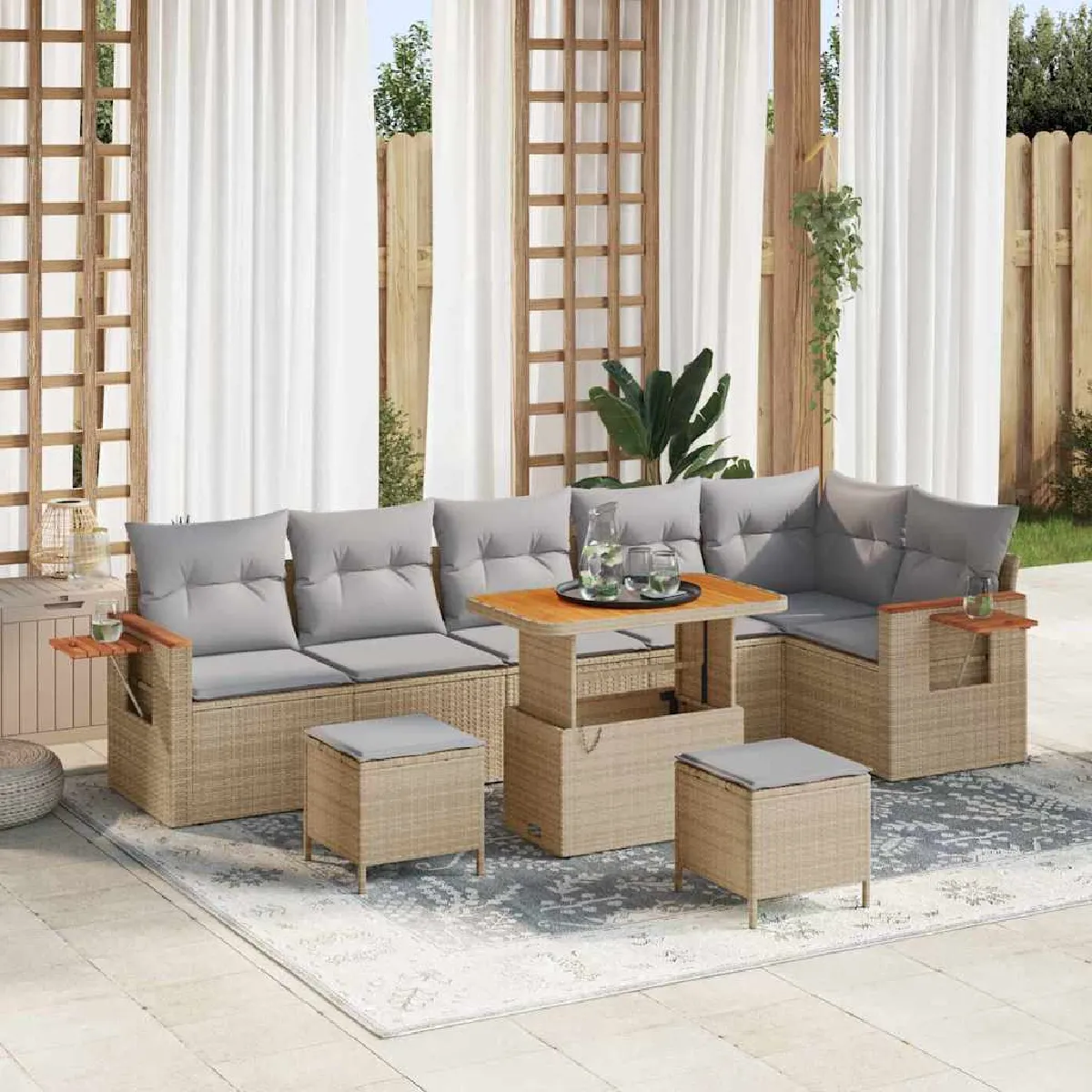 vidaXL Ensemble de canapé de jardin 9 pcs Beige et Gris clair