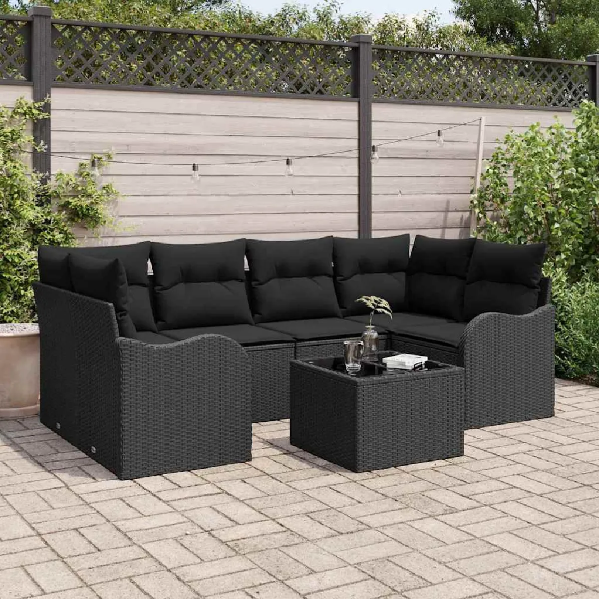 VIDAXL - Salon de Jardin - Poly Rotin - 7 Pièces - Noir - Image 3