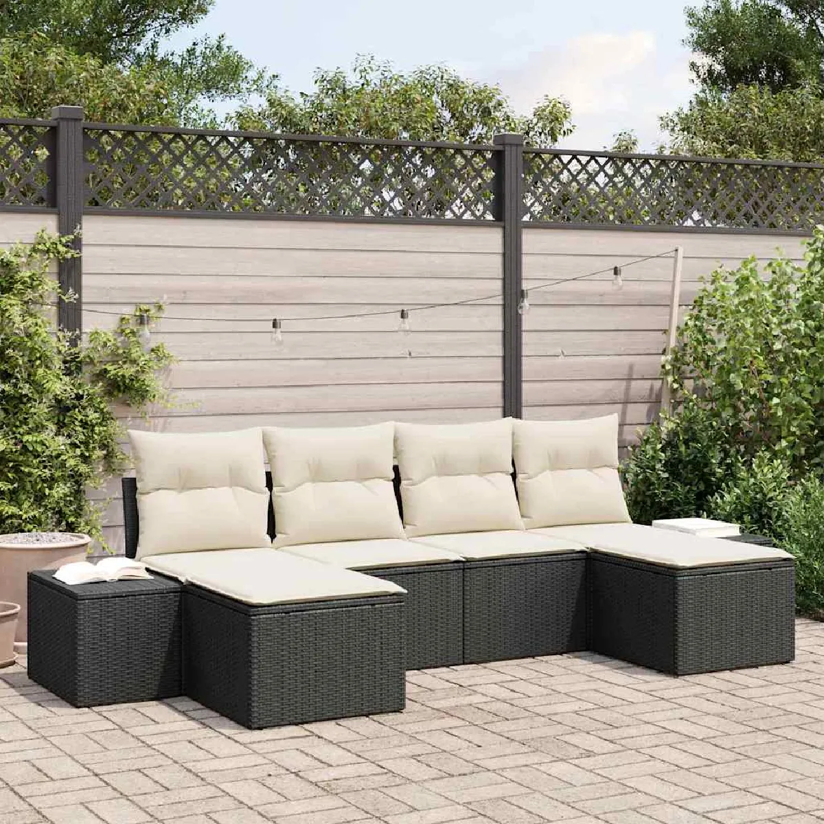 vidaXL Ensemble de canapé de jardin 4 pcs et crème polyrotin - vue 8