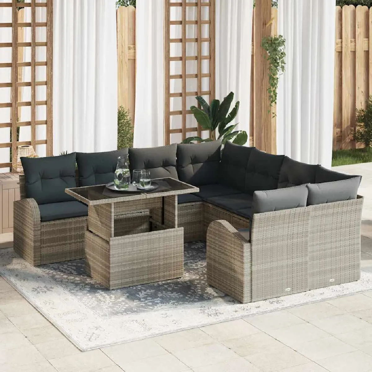 vidaXL Ensemble de canapé de jardin 9 pcs Gris clair Poly Rattan