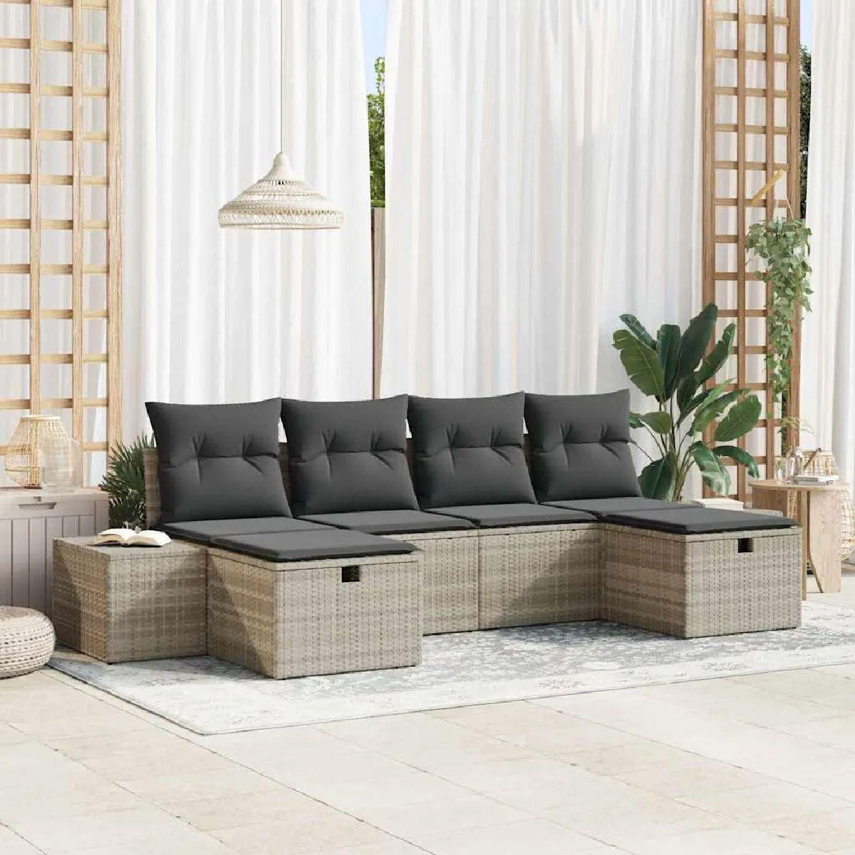 Vidaxl Gris/Clair Ensemble De Canapé De Jardin 6 Pc Polyrotin