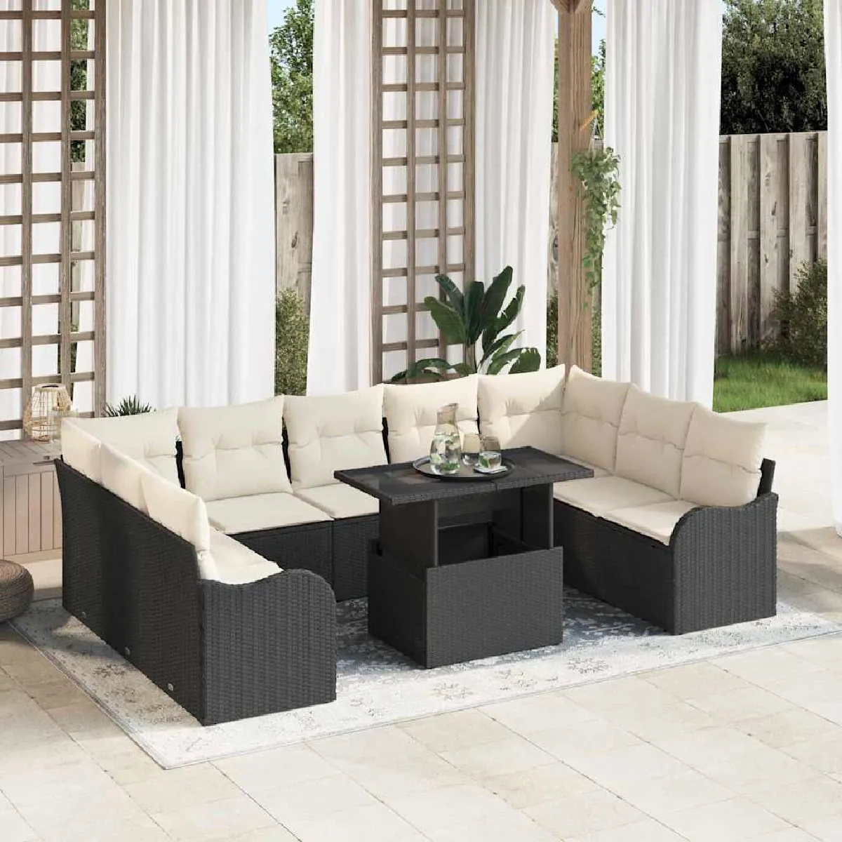 vidaXL Ensemble de canapé de jardin 10 pcs Poly Rattan - vue 8