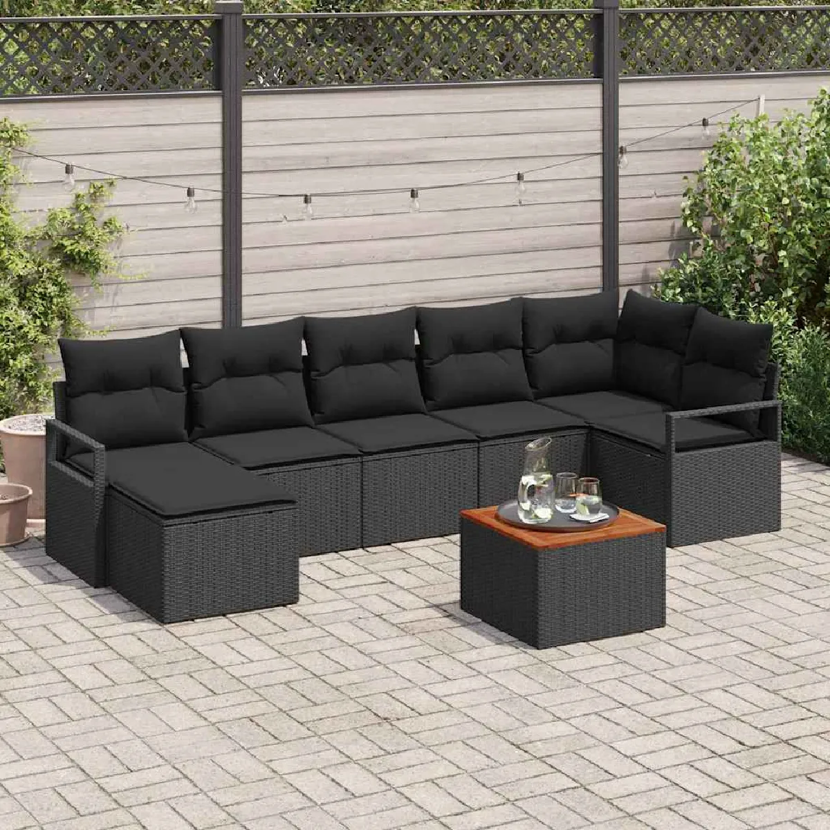 vidaXL Ensemble de canapé de jardin avec coussin 8 pcs Noir Poly rotin