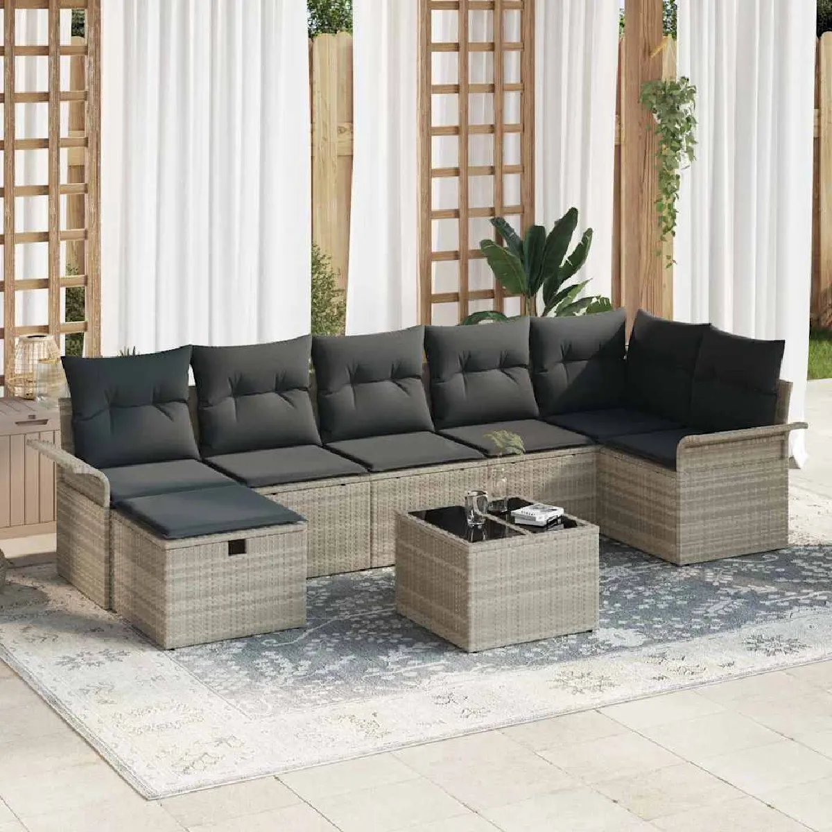 vidaXL Ensemble de canapé de jardin 8 pcs Gris clair Poly rotin