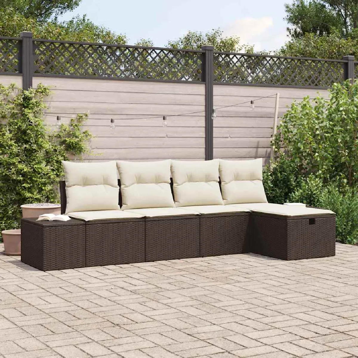 vidaXL Ensemble de canapé de jardin 5 pcs Marron polyrotin
