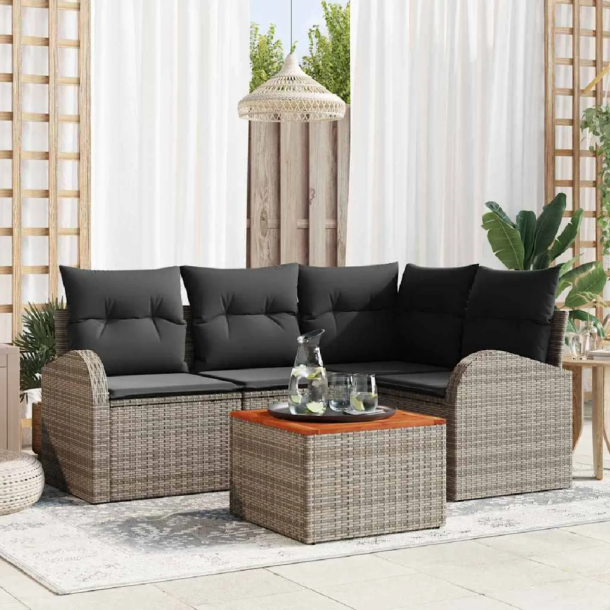 Vidaxl Gris Ensemble De Canapé De Jardin Avec Stockage 5 Pcs Polyrotin