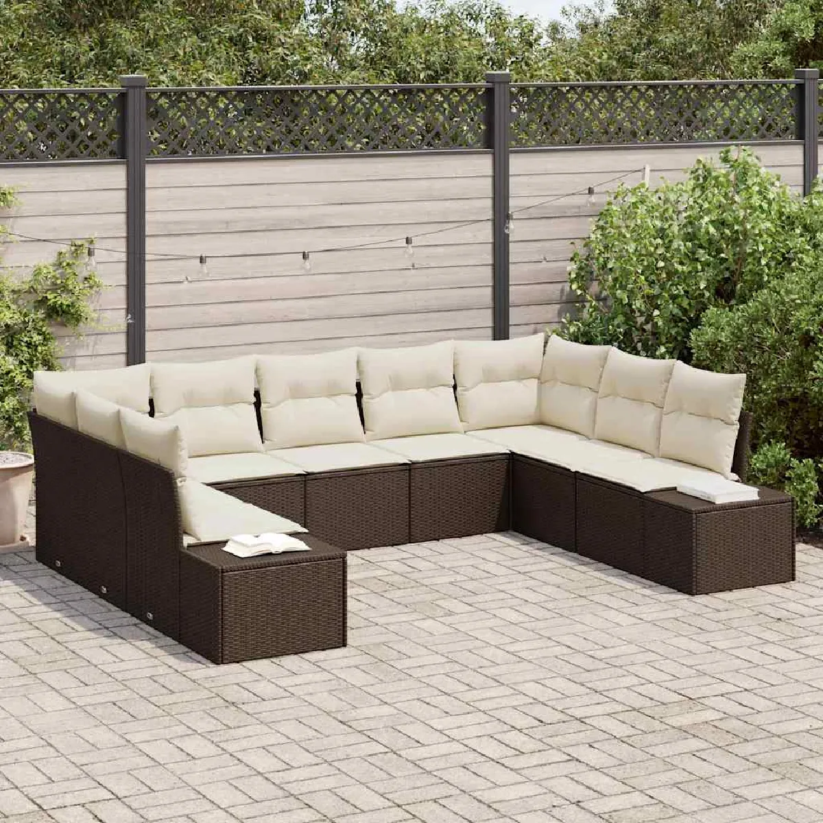 Non Communiqué Marron Salon De Jardin Vidaxl Rotin 9 Pieces 9 Personnes - Image 3