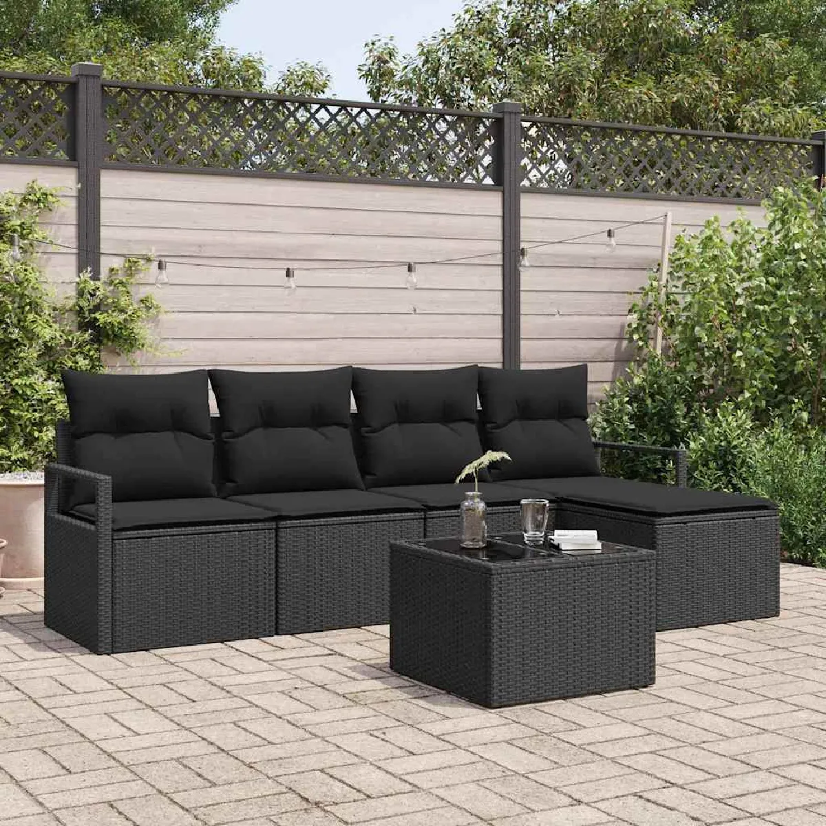 Vidaxl Noir Ensemble De Canapés Avec Coussin 6 Pcs Polyrotin