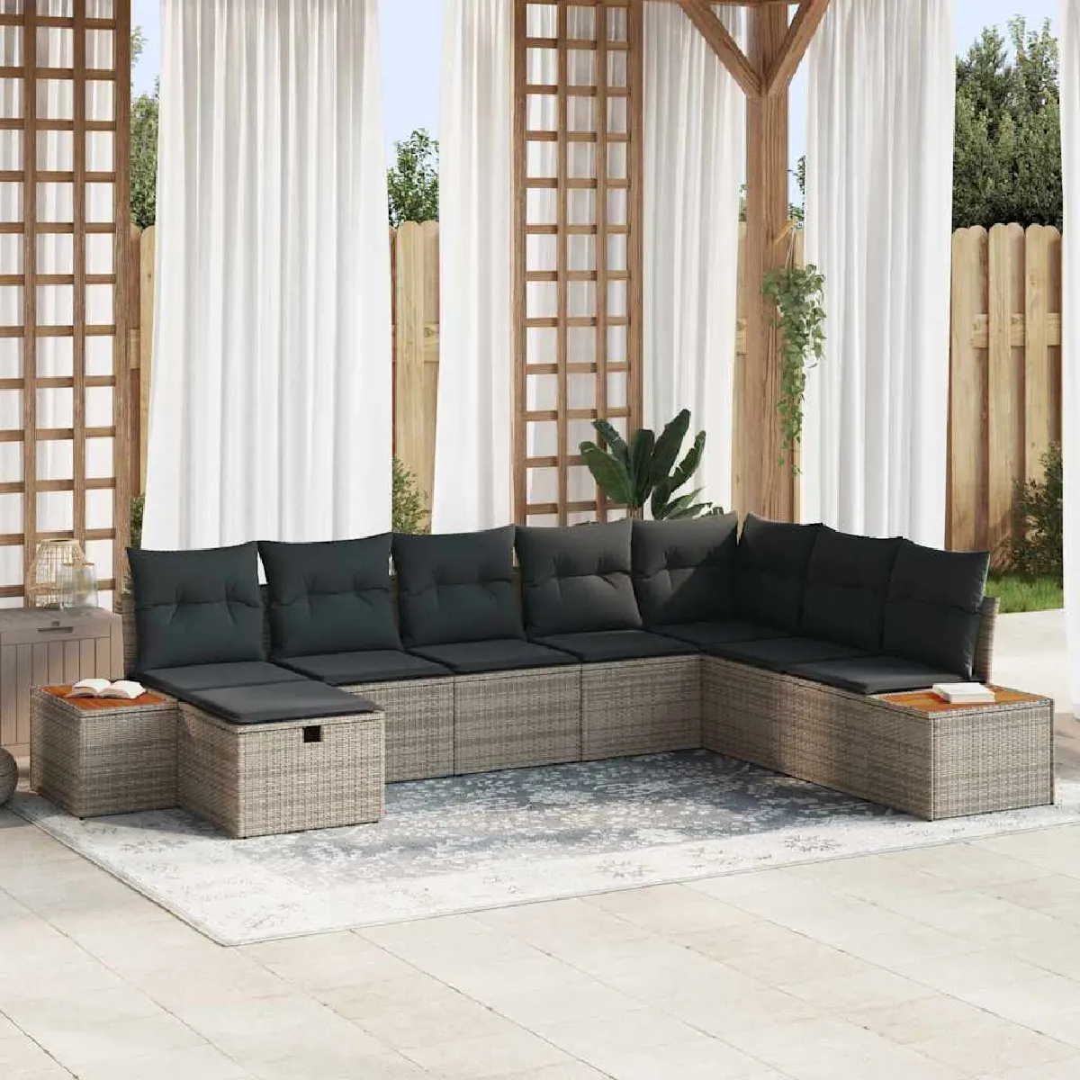vidaXL - Salon de jardin - Ensemble 8 pièces - Poly rotin - Gris - Image 3
