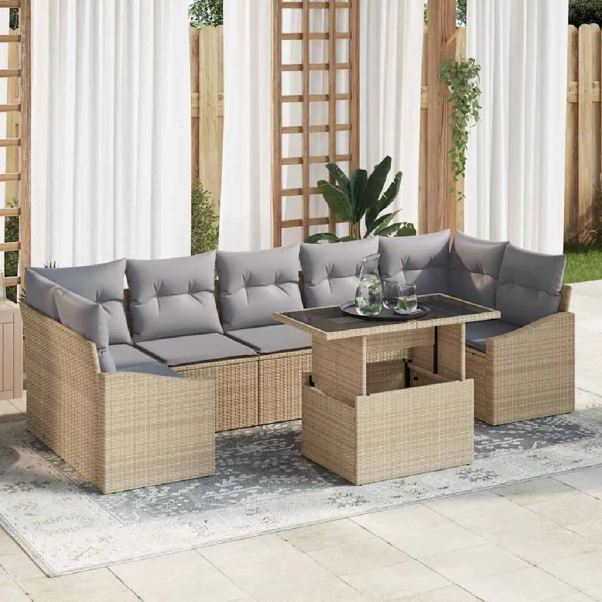 Non Communiqué Beige Vidaxl Ensemble De Canapés De Jardin 8 Pièces Avec Coussins Poly Rattan 3348956 - Image 3