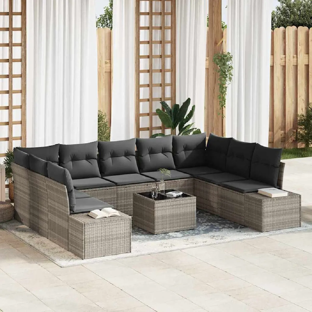 vidaXL Ensemble de canapé de jardin 9 pcs polyrotin - vue 9