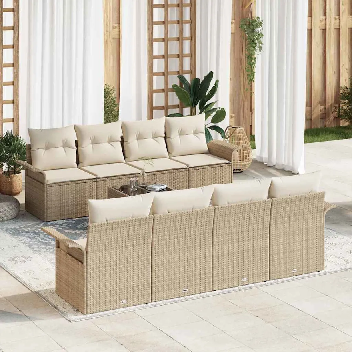 VIDAXL - Salon de jardin - Ensemble 9 pièces - Rotin synthétique - Beige - Image 3