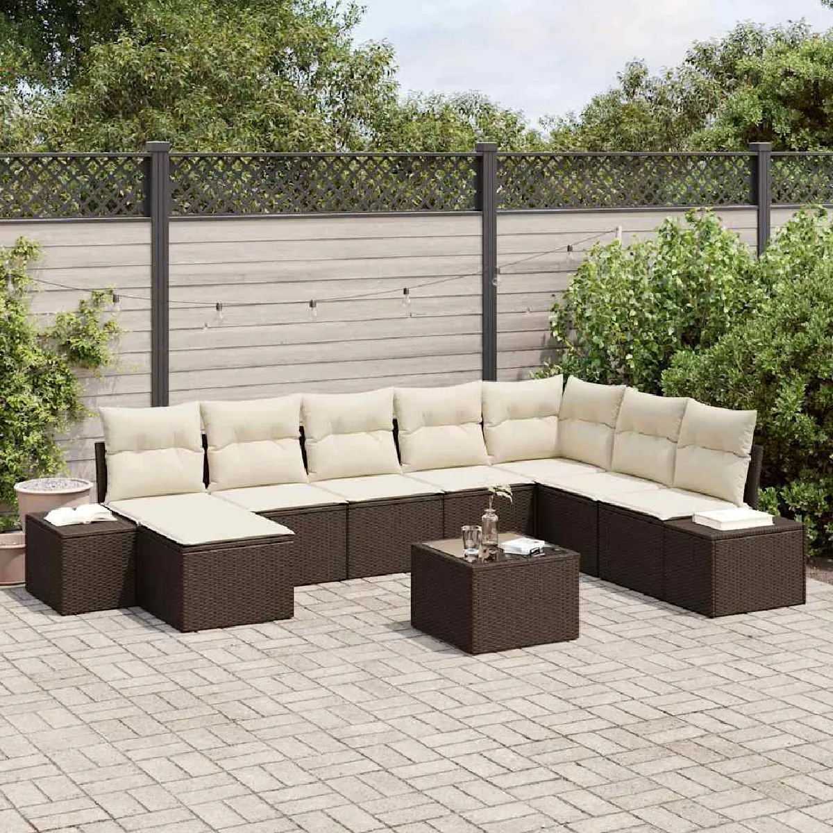 vidaXL Ensemble de canapé de jardin 9 pcs Marron polyrotin